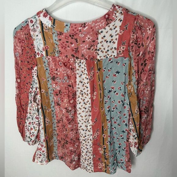 Coral Bay Women's 3/4 Sleeve Button-Up Elastic Cuff Floral Blouse Tunic Size M - Picture 2 of 8